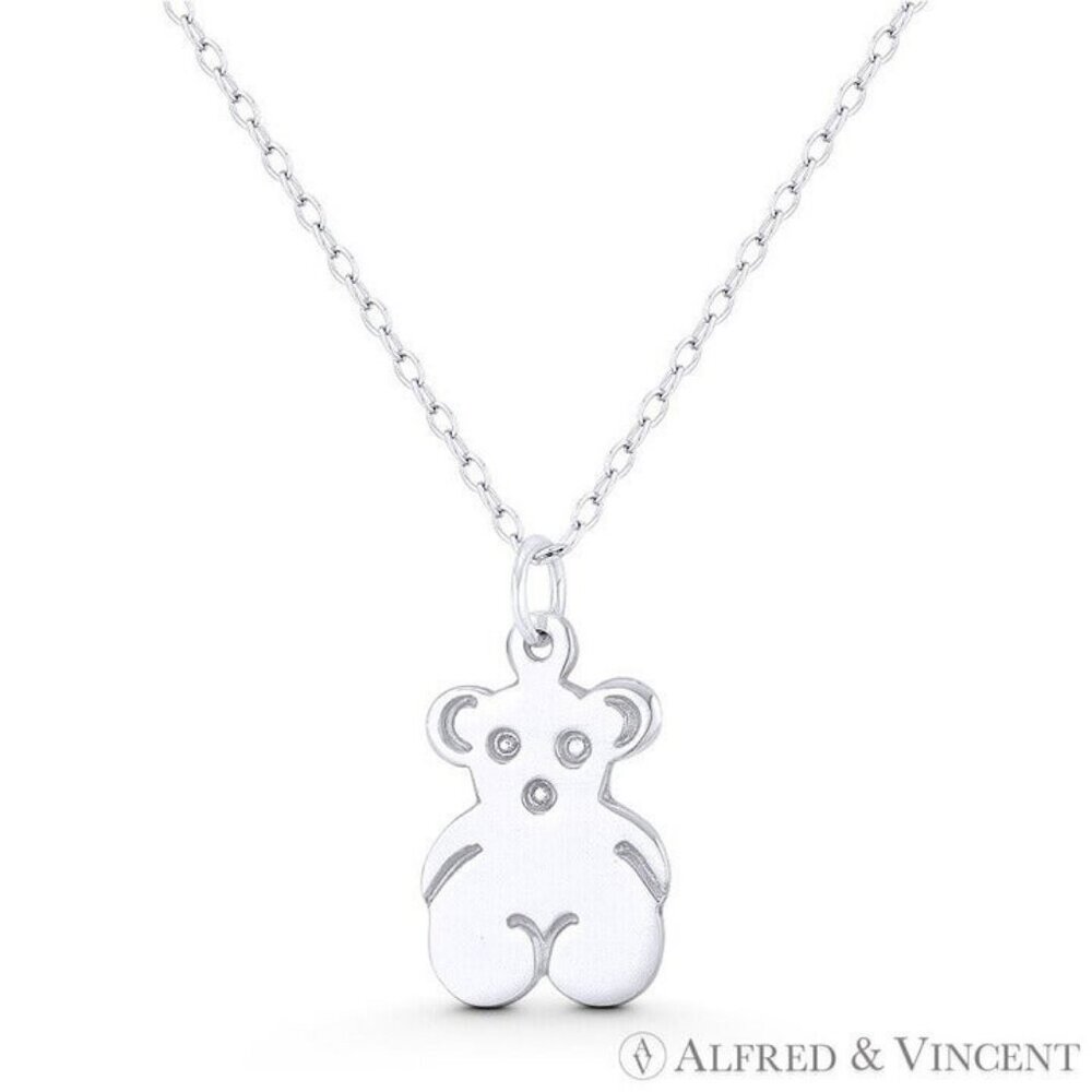 Wide-Hipped Teddy Bear Flat Charm Pendant in .925 Sterling Silver